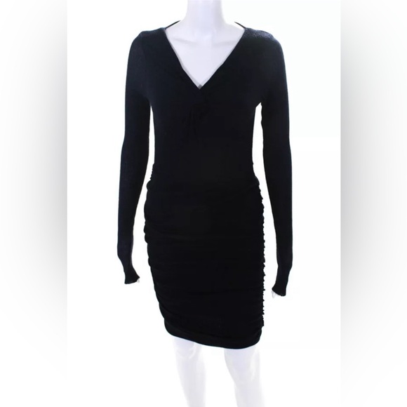 Maje Tight-Knit Long Sleeve Ruched Sweater Dress in Navy, Size 1 (S) Retail $345 - Picture 12 of 13
